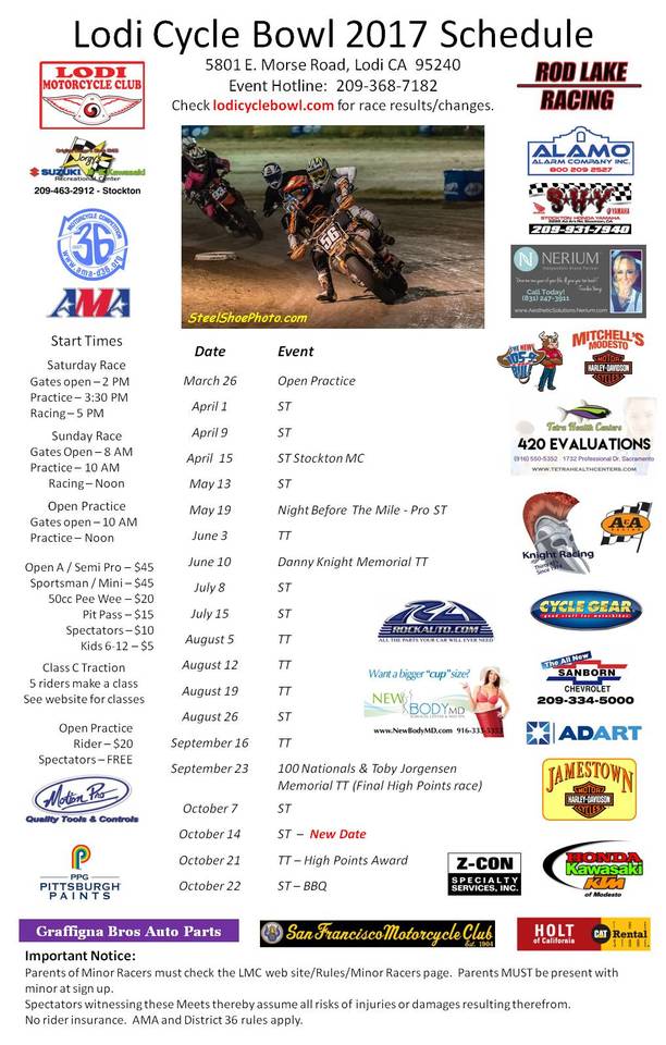 2017 Lodi Cycle Bowl Season Schedule